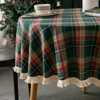 Nappe ronde à carreaux vintage pour les fêtes
