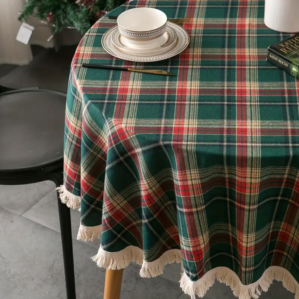 Nappe ronde à carreaux vintage pour les fêtes