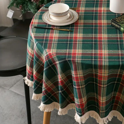 Nappe ronde à carreaux vintage pour les fêtes