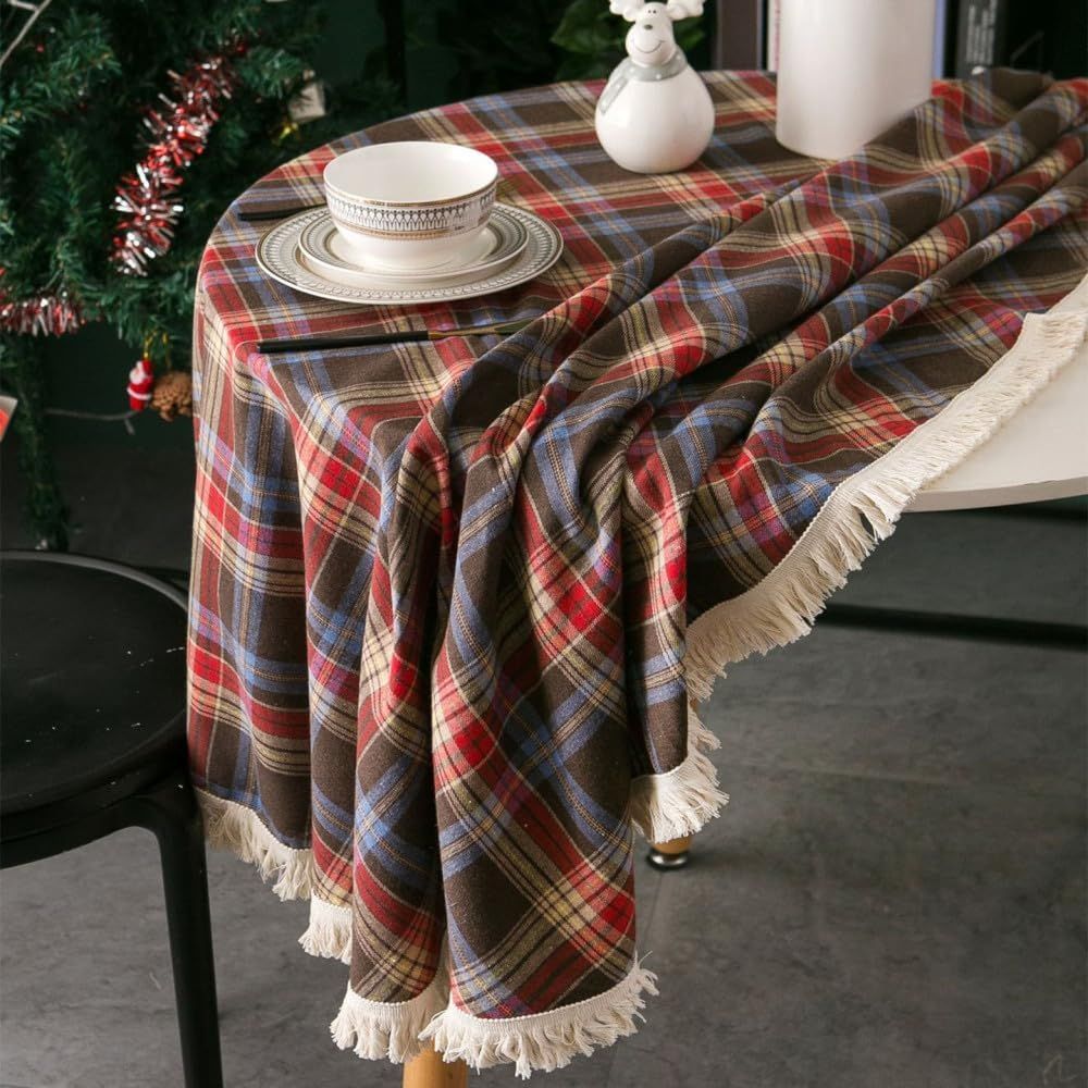 Nappe ronde à carreaux vintage pour les fêtes