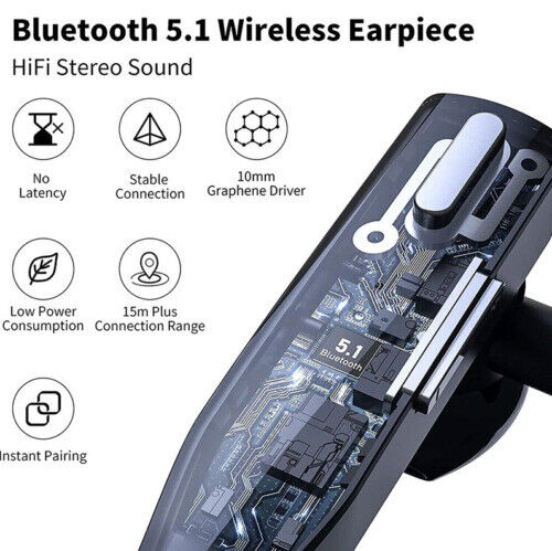 Oreillette Bluetooth 5.1 sans fil à double micro avec réduction de bruit pour routiers