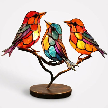 Ornements de bureau oiseaux colorés sur une branche