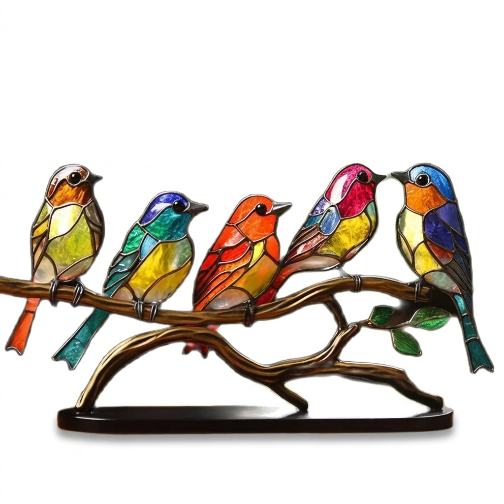 Ornements de bureau oiseaux colorés sur une branche