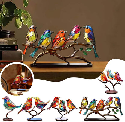 Ornements de bureau oiseaux colorés sur une branche
