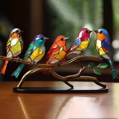 Ornements de bureau oiseaux colorés sur une branche