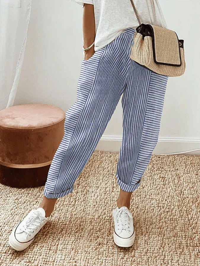 Pantalon 7/8 rayé confortable pour femme