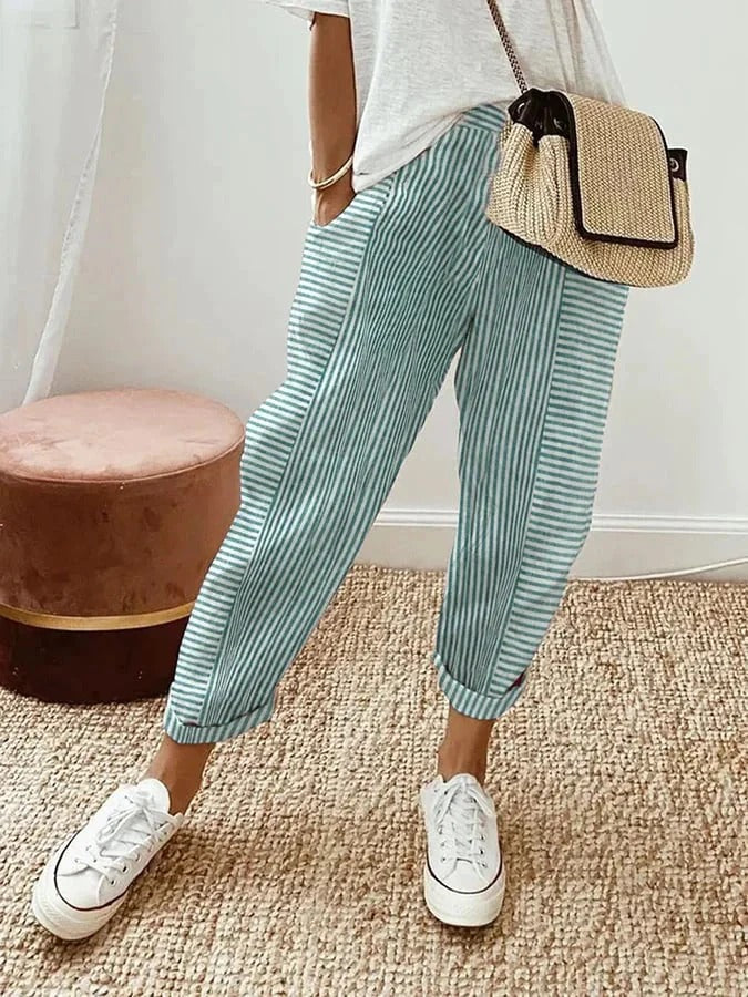 Pantalon 7/8 rayé confortable pour femme
