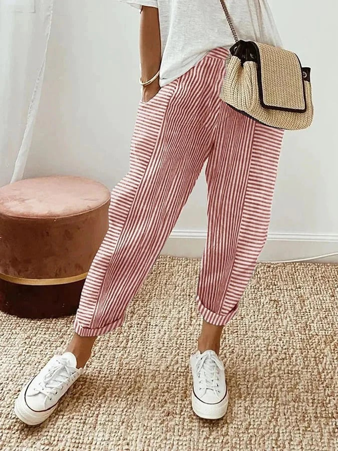 Pantalon 7/8 rayé confortable pour femme