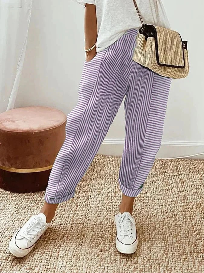 Pantalon 7/8 rayé confortable pour femme