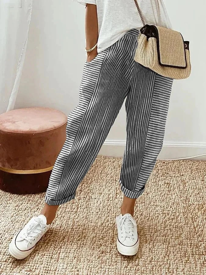 Pantalon 7/8 rayé confortable pour femme