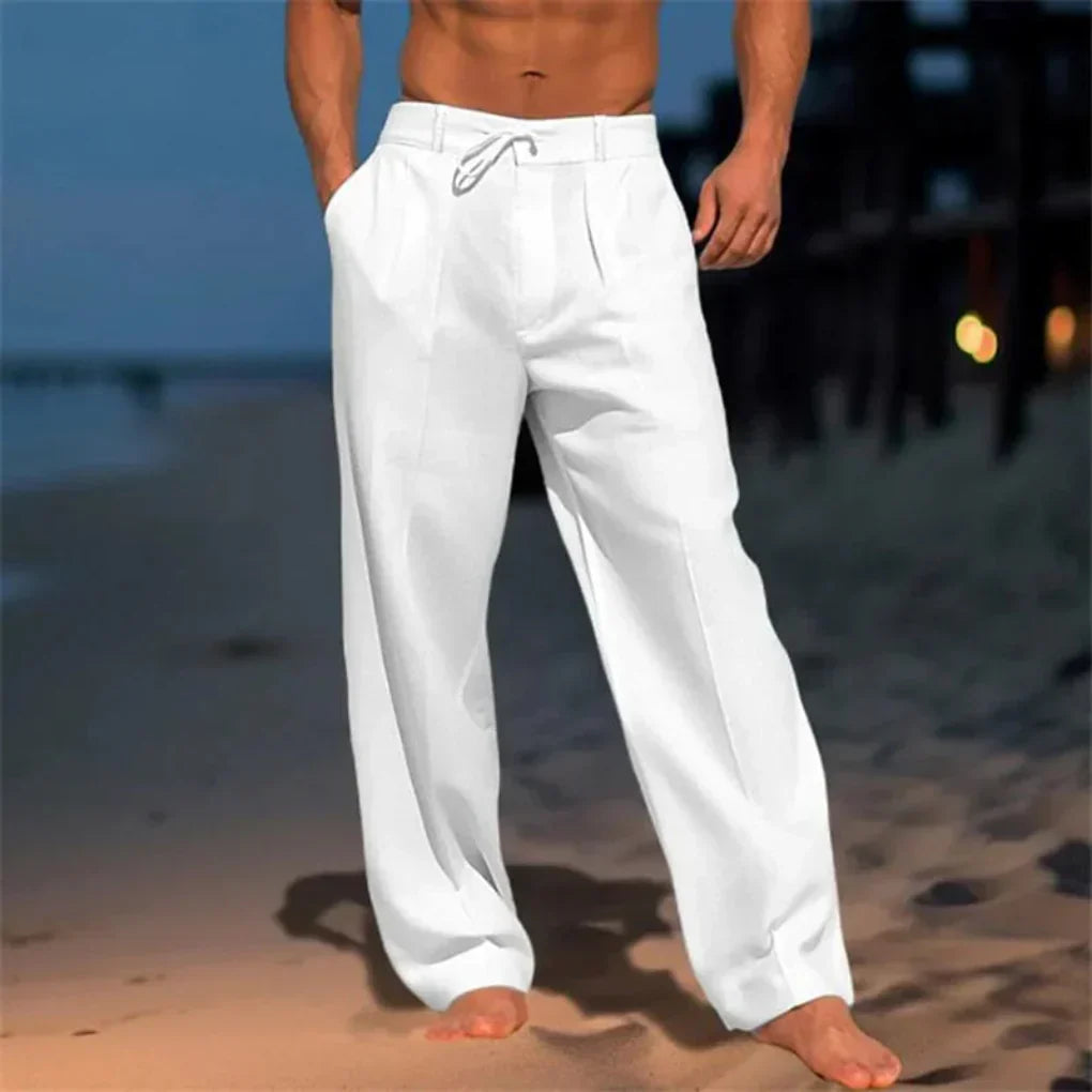 Pantalon à jambes larges en mélange de lin à pinces