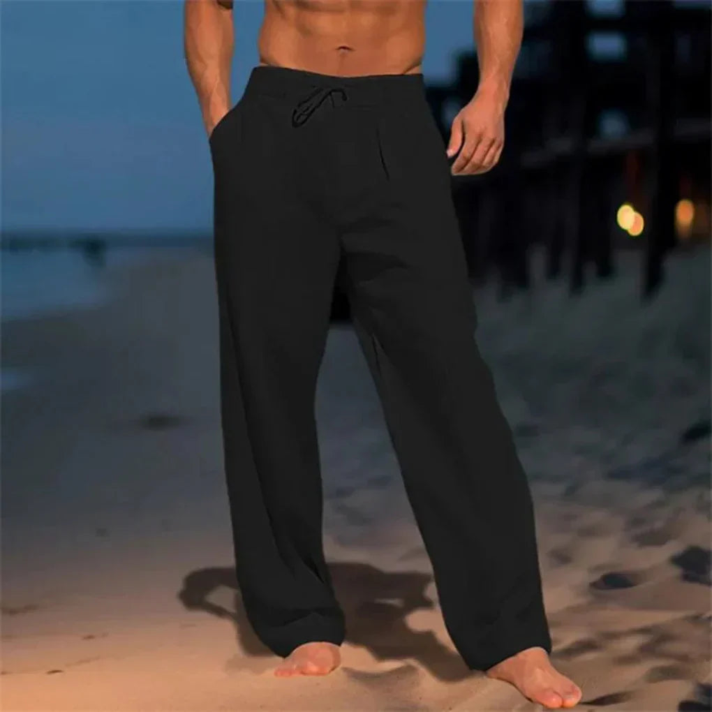 Pantalon à jambes larges en mélange de lin à pinces