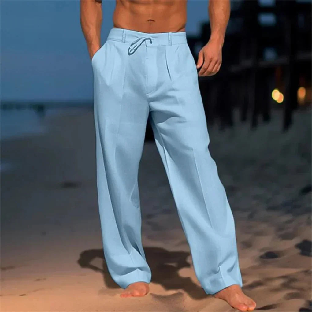 Pantalon à jambes larges en mélange de lin à pinces