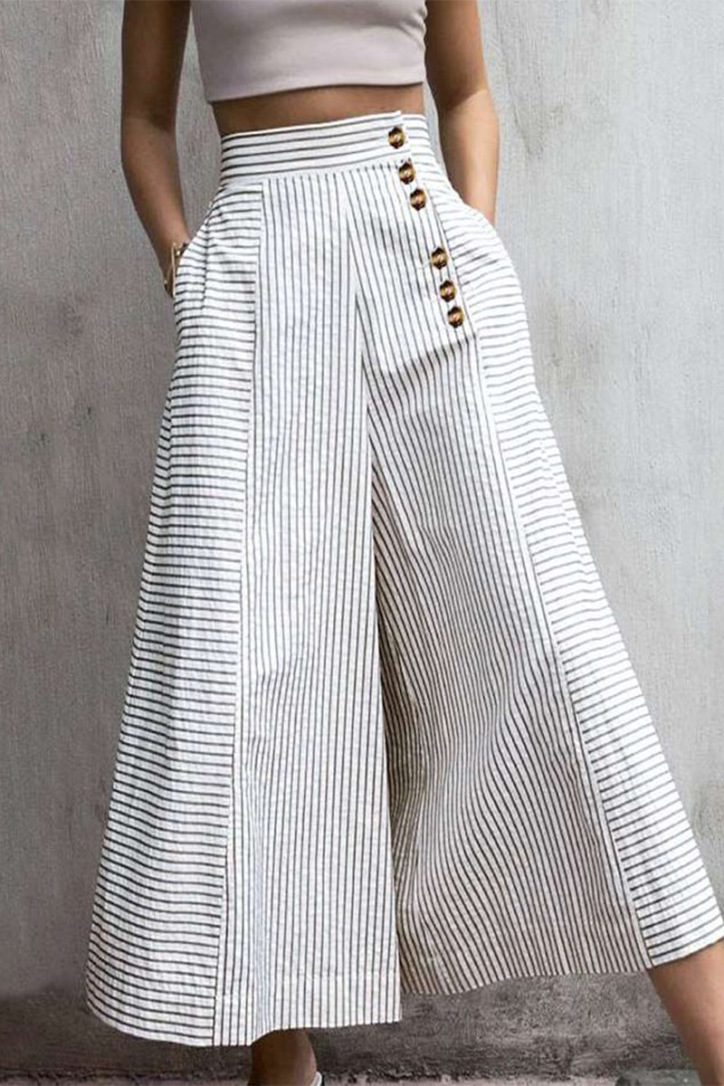 Pantalon à jambes larges taille haute à rayures pour femme
