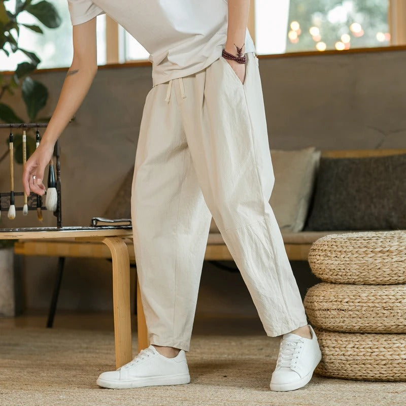 Pantalon ample raccourci à cordon de serrage pour homme