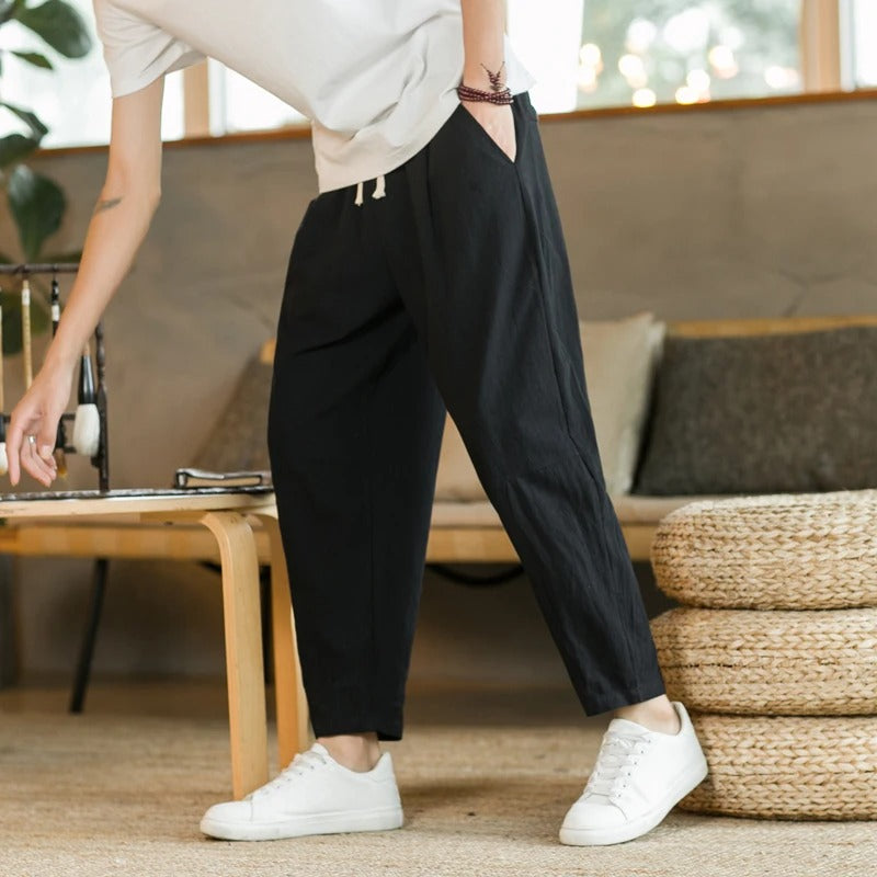 Pantalon ample raccourci à cordon de serrage pour homme