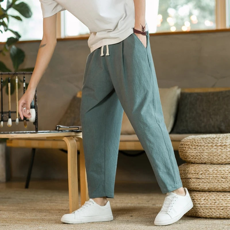 Pantalon ample raccourci à cordon de serrage pour homme