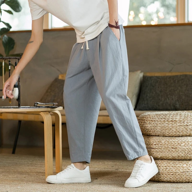 Pantalon ample raccourci à cordon de serrage pour homme