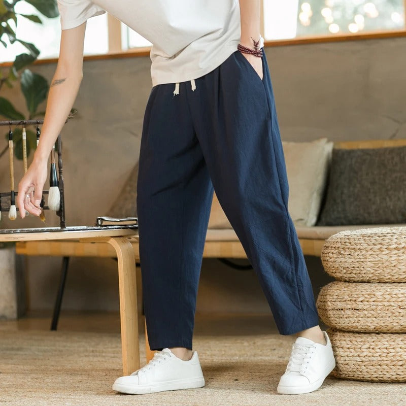 Pantalon ample raccourci à cordon de serrage pour homme