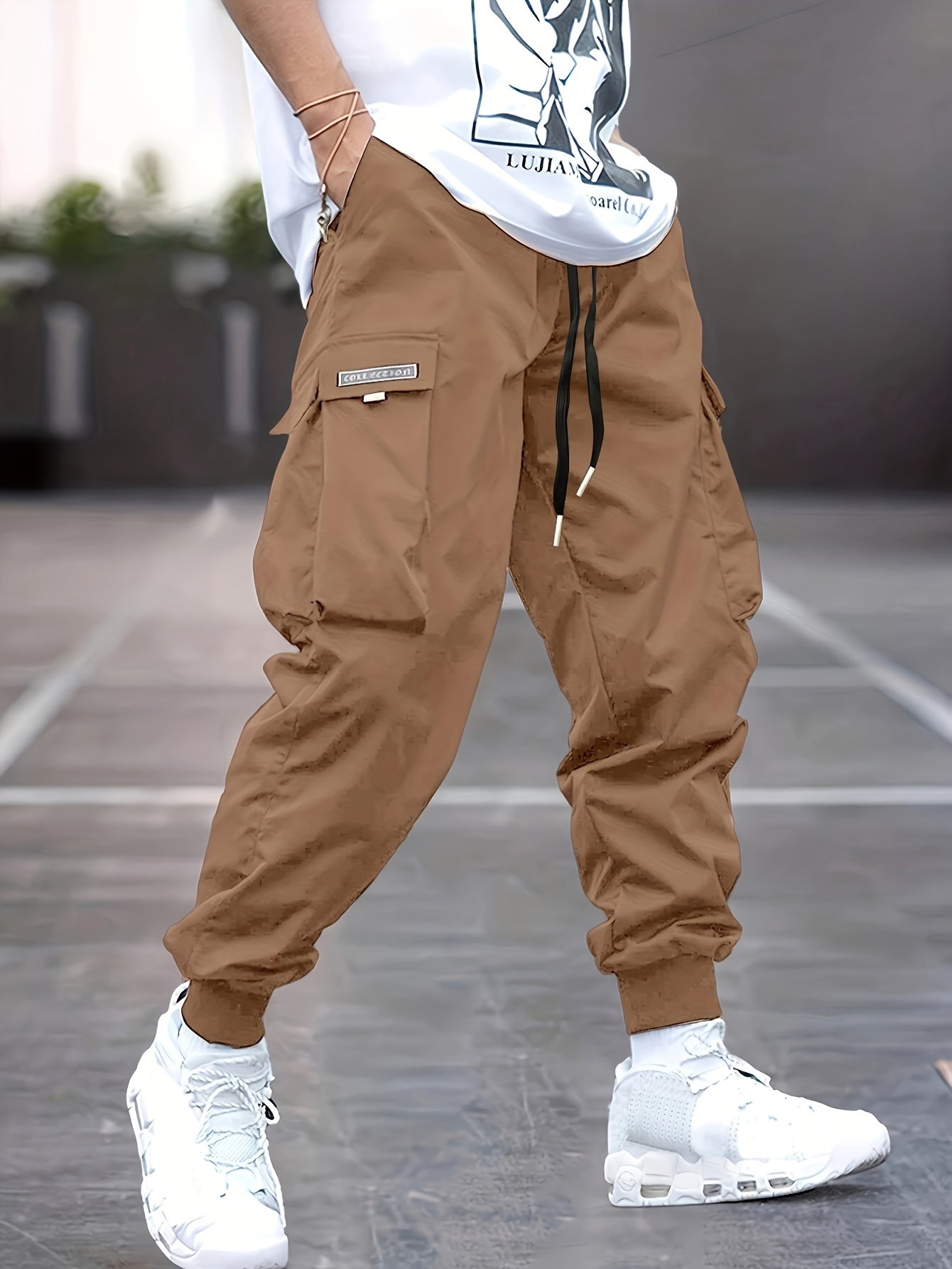 Pantalon cargo à cordon de serrage pour homme