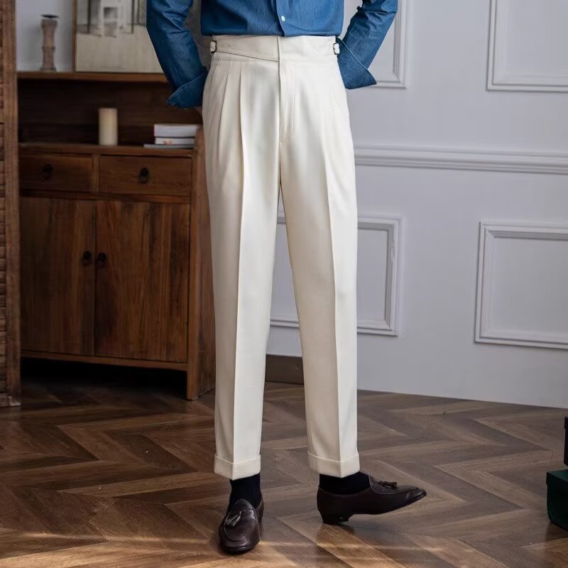 Pantalon de costume homme taille haute à pinces