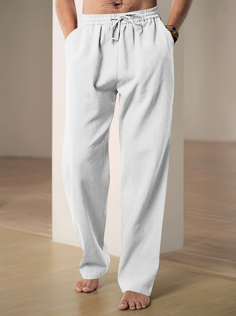 Pantalon de détente en mélange de lin à cordon de serrage pour homme