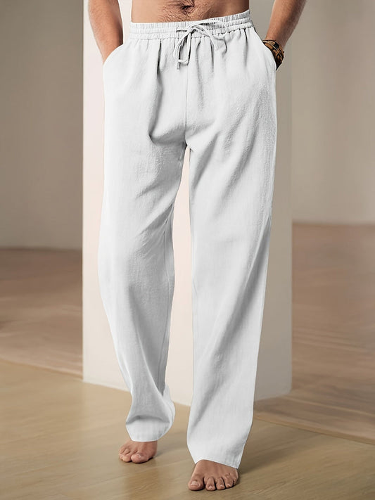Pantalon de détente en mélange de lin à cordon de serrage pour homme