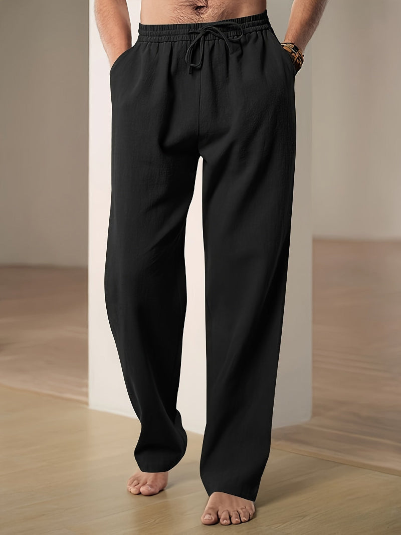 Pantalon de détente en mélange de lin à cordon de serrage pour homme
