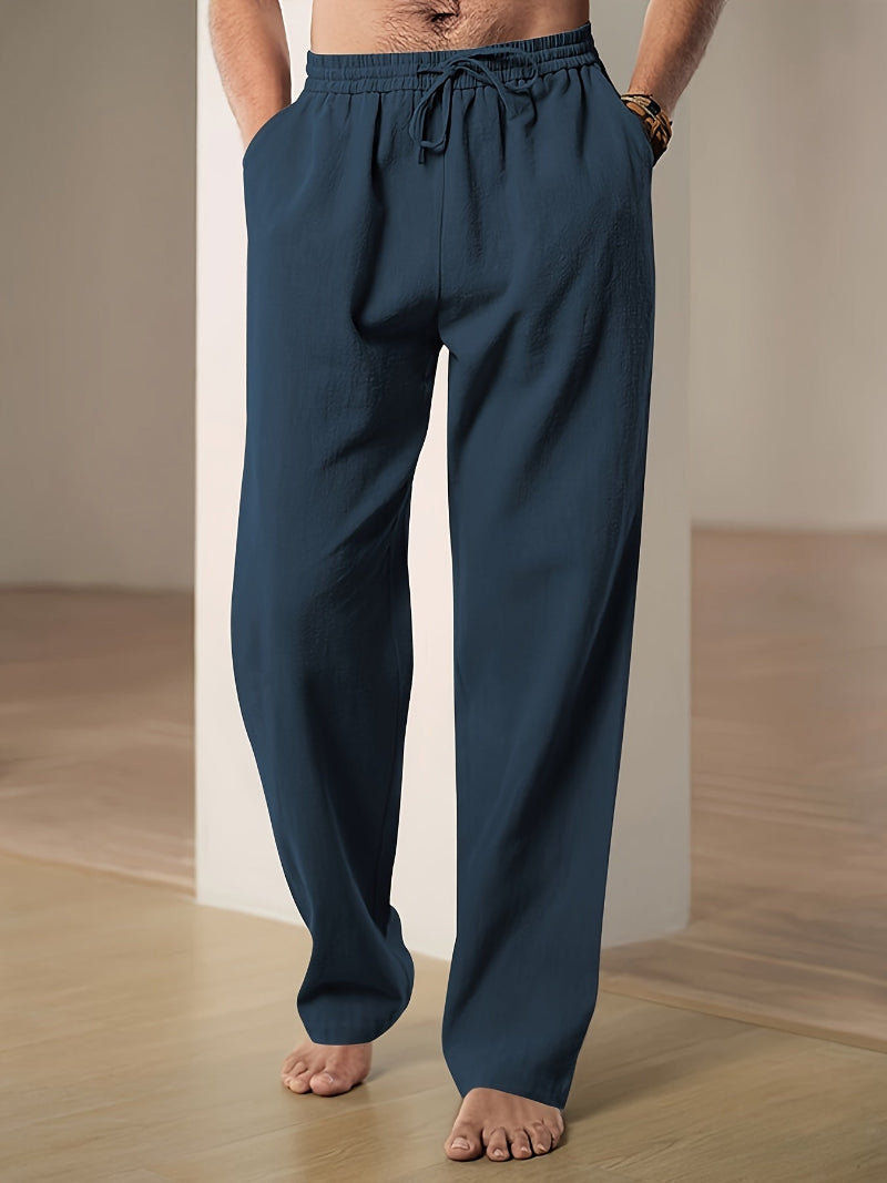 Pantalon de détente en mélange de lin à cordon de serrage pour homme