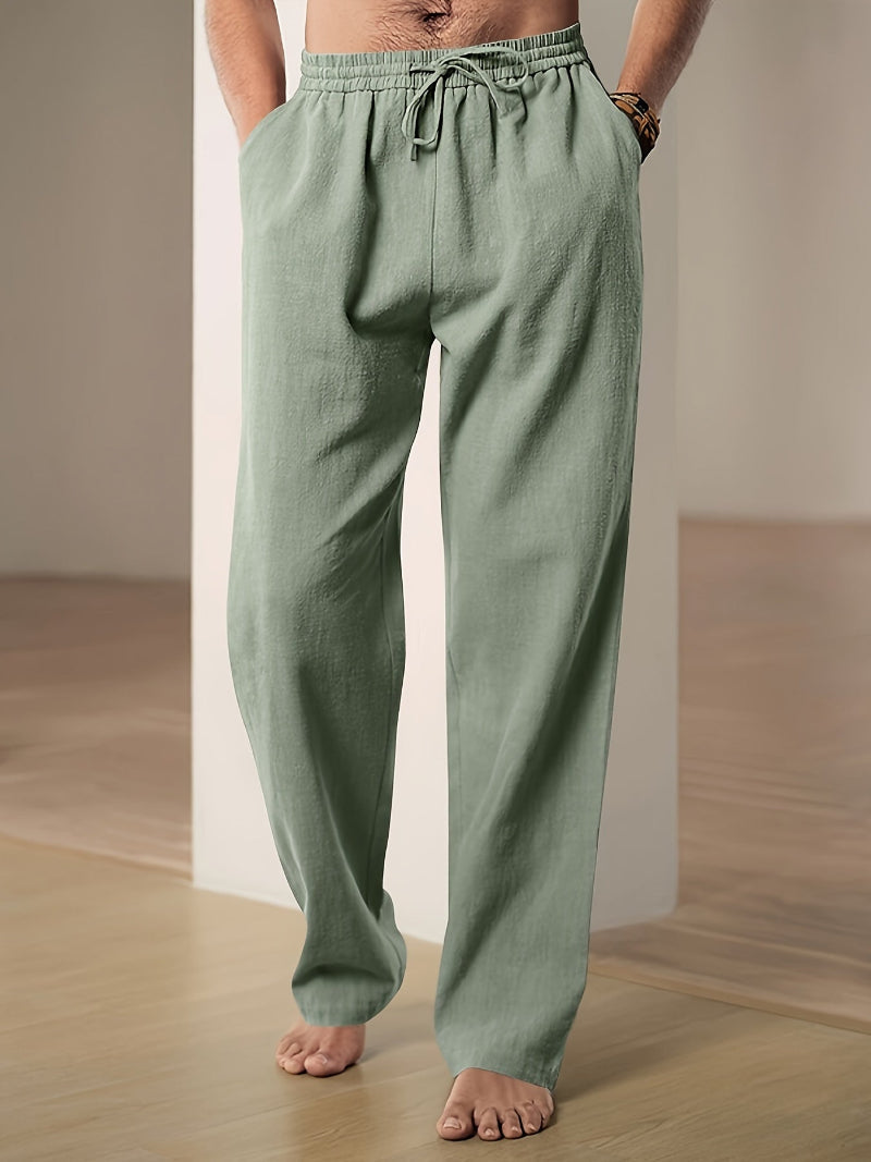 Pantalon de détente en mélange de lin à cordon de serrage pour homme