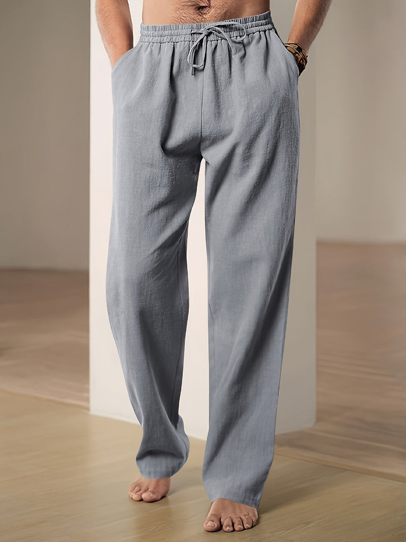 Pantalon de détente en mélange de lin à cordon de serrage pour homme