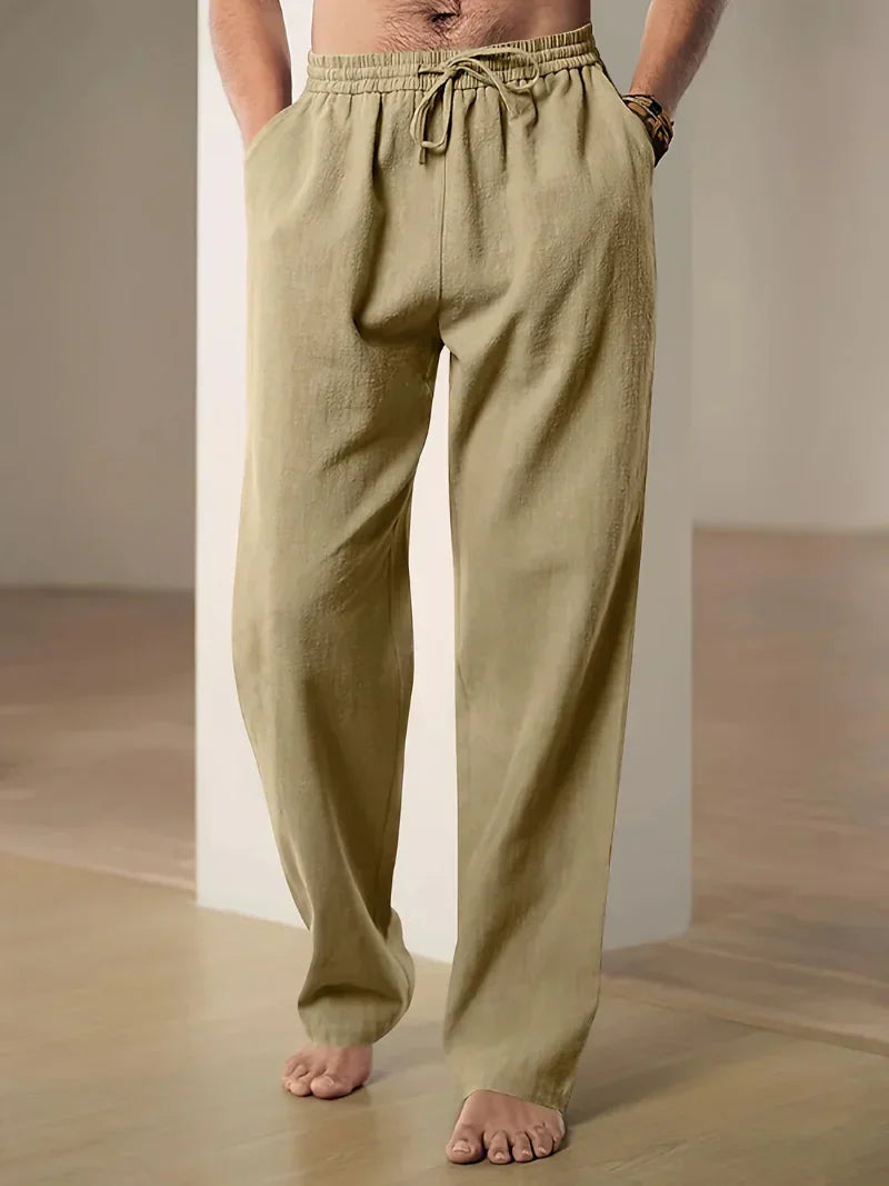 Pantalon de détente en mélange de lin à cordon de serrage pour homme