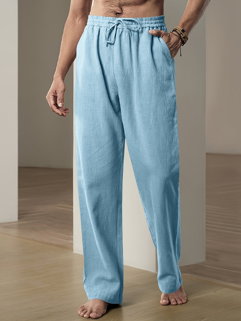 Pantalon de détente en mélange de lin à cordon de serrage pour homme