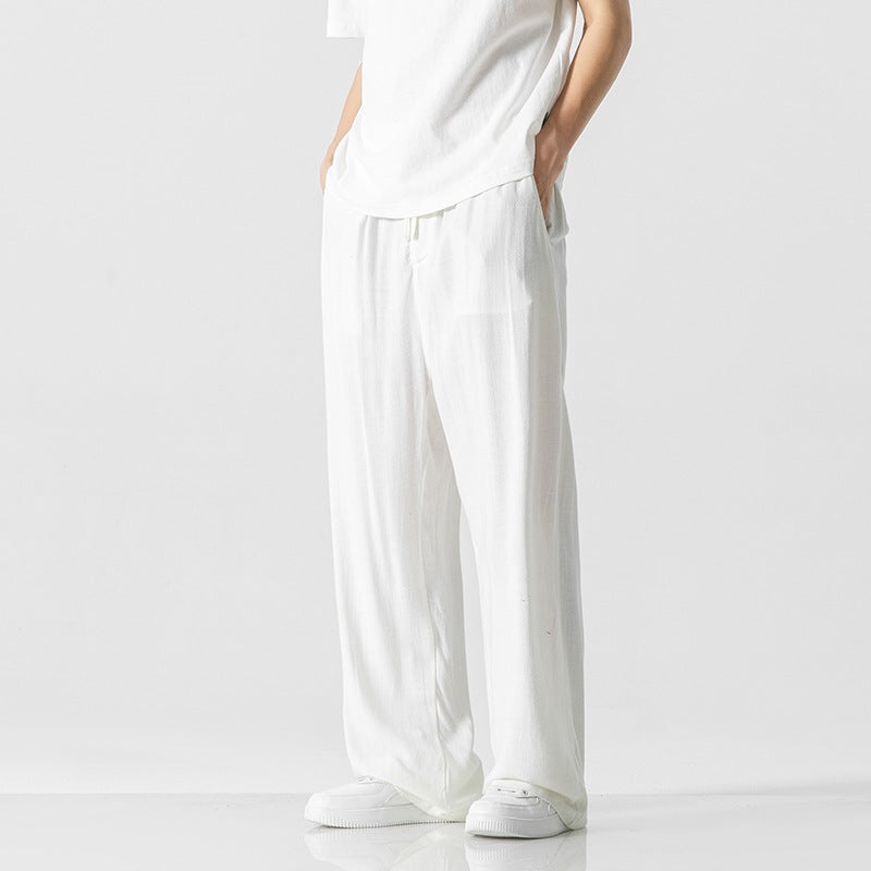 Pantalon décontracté pour homme, coupe ample, long, taille à cordon de serrage confortable