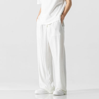 Pantalon décontracté pour homme, coupe ample, long, taille à cordon de serrage confortable