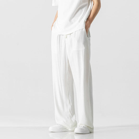 Pantalon décontracté pour homme, coupe ample, long, taille à cordon de serrage confortable