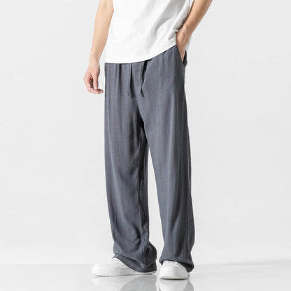 Pantalon décontracté pour homme, coupe ample, long, taille à cordon de serrage confortable