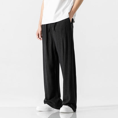 Pantalon décontracté pour homme, coupe ample, long, taille à cordon de serrage confortable
