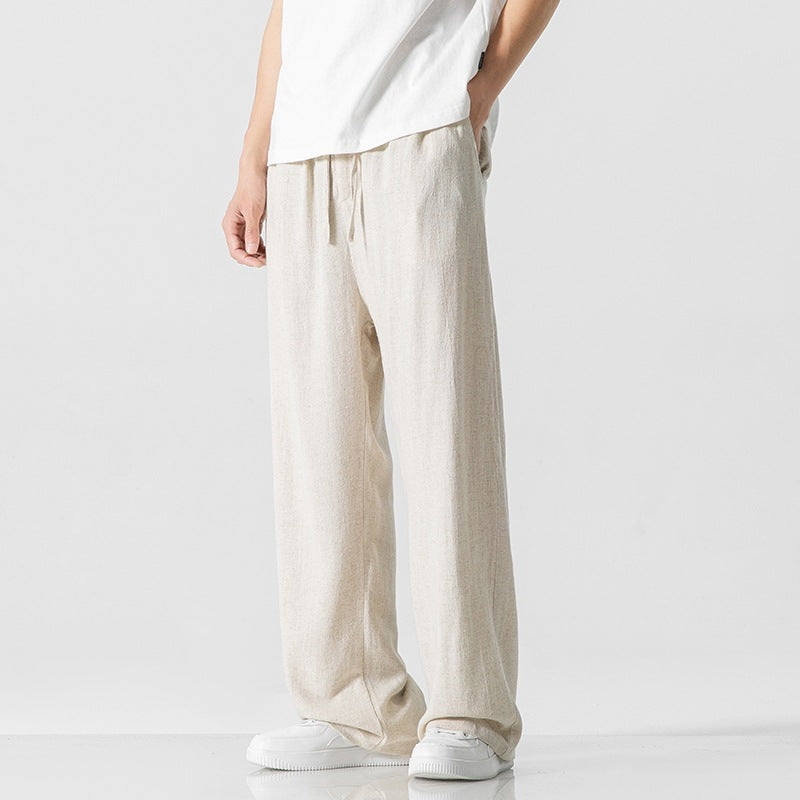 Pantalon décontracté pour homme, coupe ample, long, taille à cordon de serrage confortable