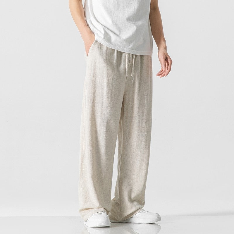 Pantalon décontracté pour homme, coupe ample, long, taille à cordon de serrage confortable