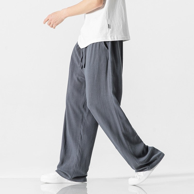 Pantalon décontracté pour homme, coupe ample, long, taille à cordon de serrage confortable