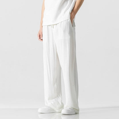 Pantalon décontracté pour homme, coupe ample, long, taille à cordon de serrage confortable