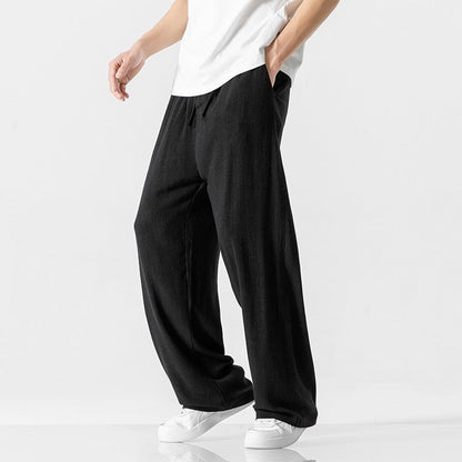 Pantalon décontracté pour homme, coupe ample, long, taille à cordon de serrage confortable