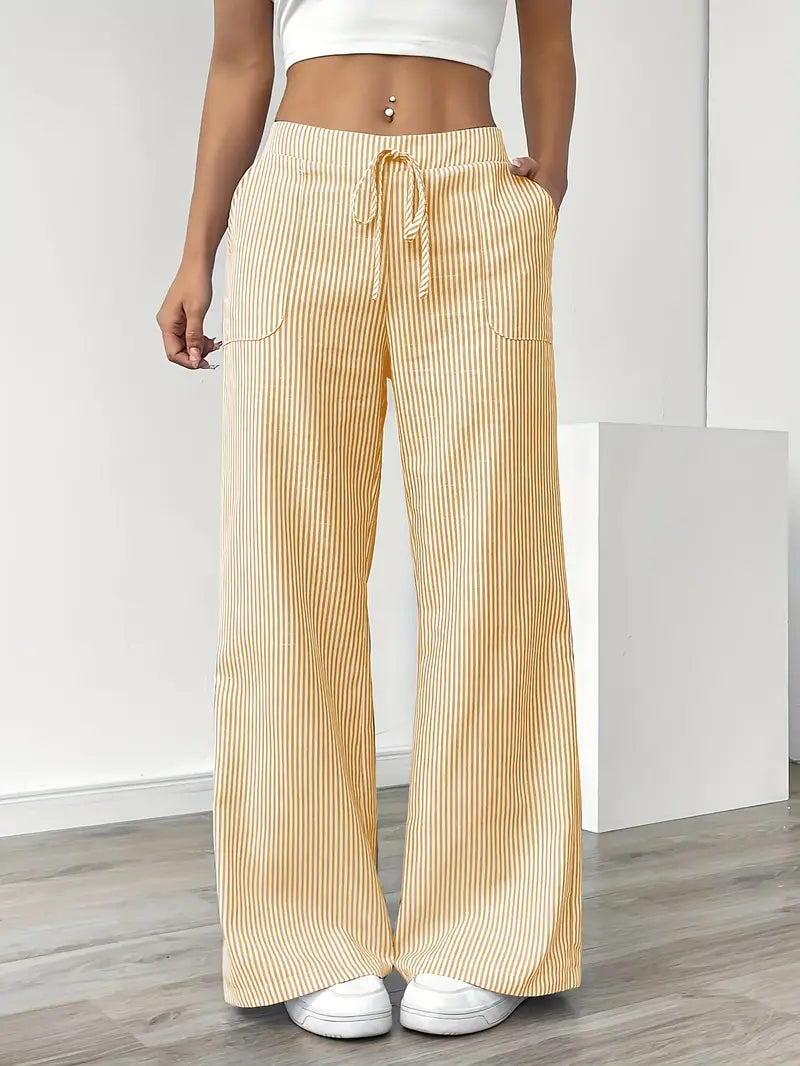 Pantalon femme à jambes larges à rayures