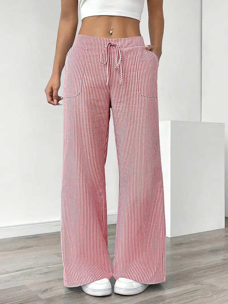 Pantalon femme à jambes larges à rayures