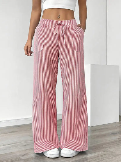 Pantalon femme à jambes larges à rayures