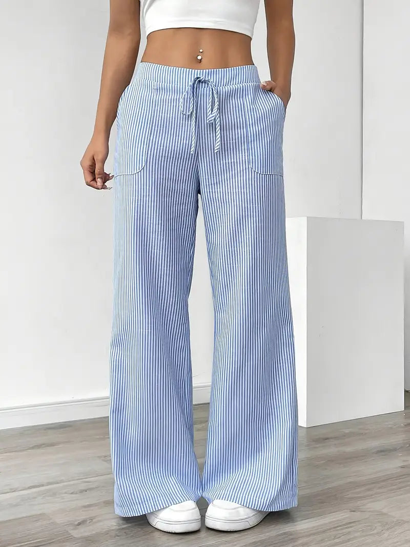Pantalon femme à jambes larges à rayures
