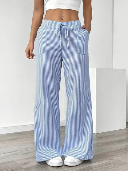 Pantalon femme à jambes larges à rayures