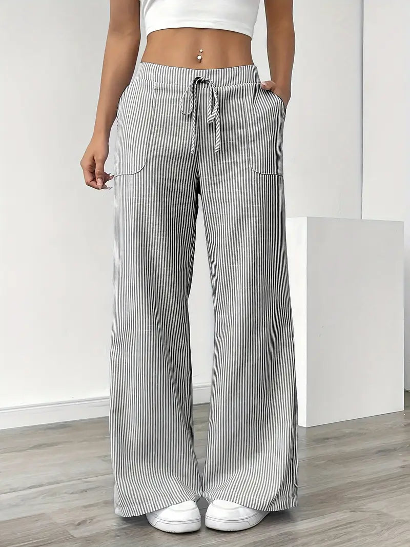 Pantalon femme à jambes larges à rayures