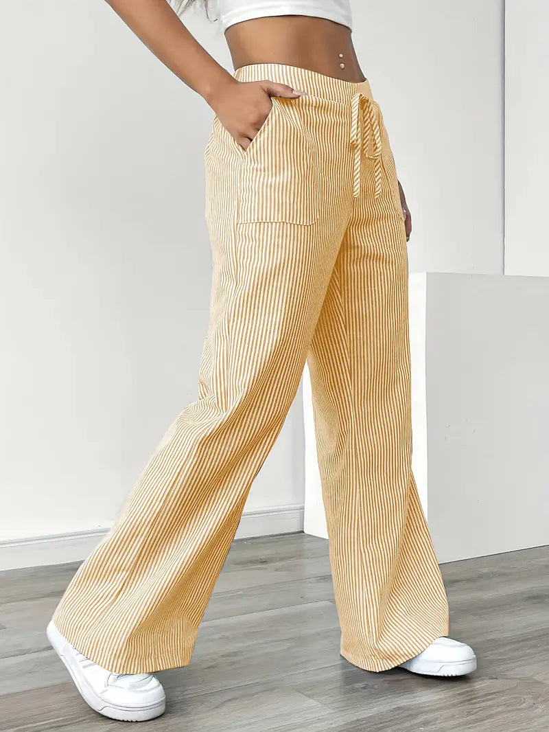 Pantalon femme à jambes larges à rayures
